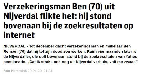 Rensen 1 op Yahoo